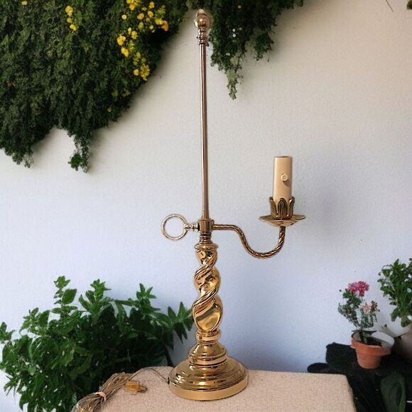Brass Candlestick Bouillette Lamp Light SINGLE Arm Spiral Twist Base HEAVY Vtg. - Picture 13 of 16